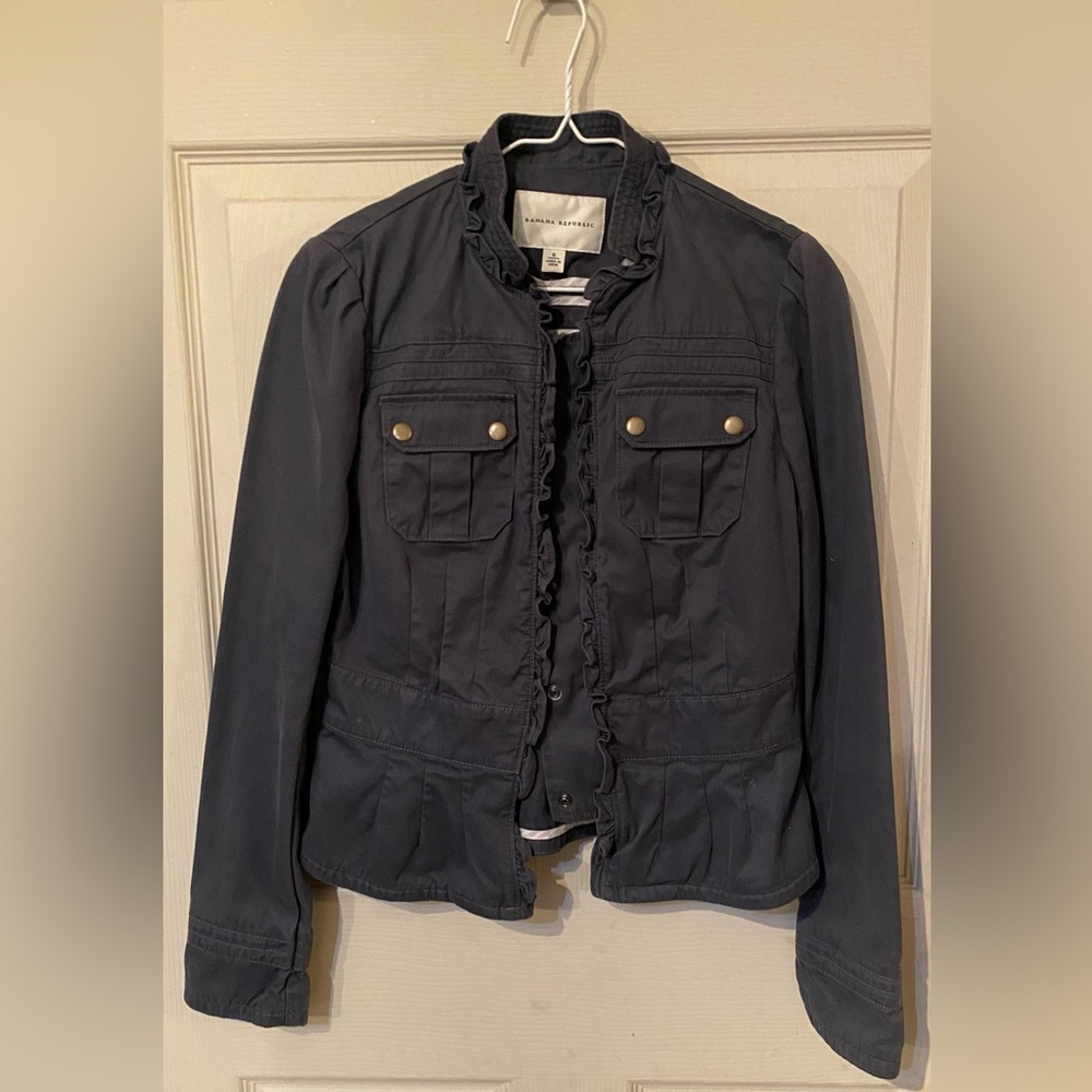 Banana Republic Dark Navy Ruffle-Trim Utility Jacket